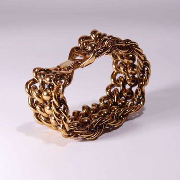 J.Crew Golden Tone Chunky Heavy Statement Bracelet Vintage - Picture 6 of 6